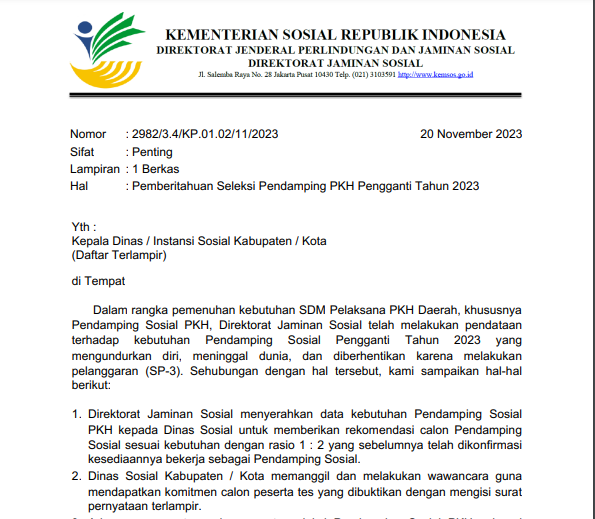 Dinas sosial kota tebing tinggiPemberitahuan Seleksi Pendamping PKH Pengganti Tahun 2023